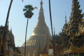 View of Shwedagon when coming out from the Northern Stairways.