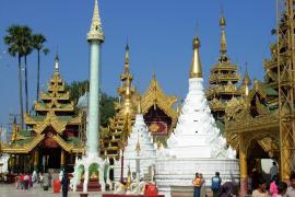 Pagodas with previous Shwedagon's Hti-s encased.