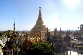 Panoramic Nort East View of Shwedagon. ( Afternoon photo taken from just below the Kya-mhaut height of Naungdawgyi.)
