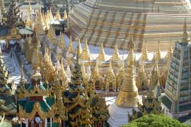 North East Upper and Middle Terraces of Shwedagon. ( Morning photo taken from the Kya-mhaut height of Naungdawgyi.)